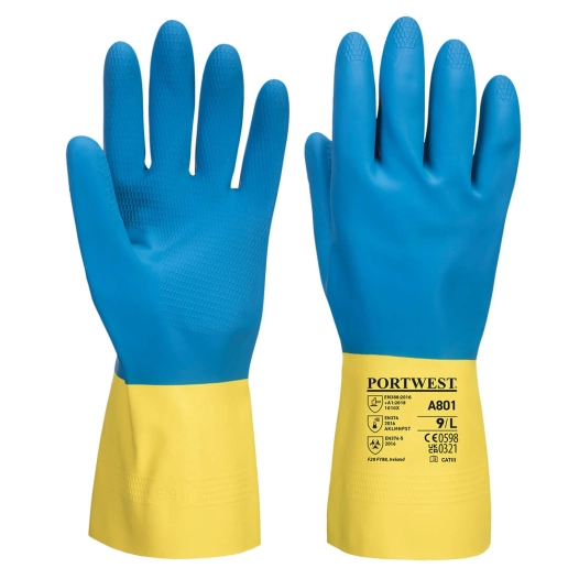 Gant Latex Double enduction couleur : Jaune/Bleu taille L - PORTWEST