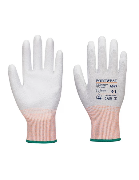 Gant paume enduite PU ESD - Paquet de 12 couleur : Gris/Blanc taille L - PORTWEST