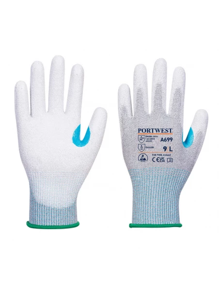 Gant paume enduite PU ESD - Paquet de 12 couleur : Gris/Blanc taille M - PORTWEST