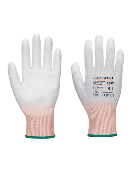 Gant paume enduite PU ESD - Paquet de 12 couleur : Gris/Blanc taille XS - PORTWEST