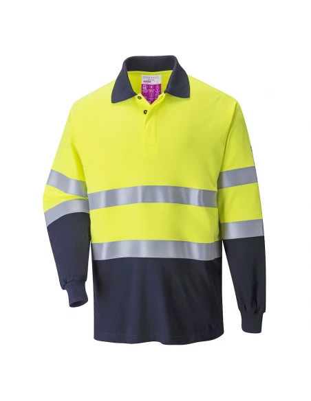 Polo bicolore antistatique résistant aux flammes couleur : Jaune/Marine taille 4XL - PORTWEST