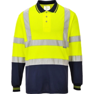 Polo bicolore manches longues couleur : Jaune/Marine taille M - PORTWEST