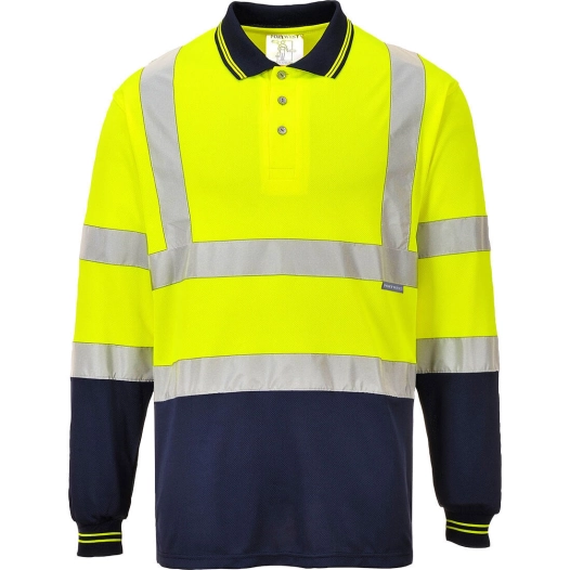 Polo bicolore manches longues couleur : Jaune/Marine taille S - PORTWEST