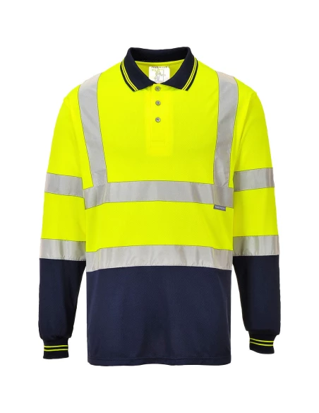 Polo bicolore manches longues couleur : Jaune/Marine taille XXXL - PORTWEST