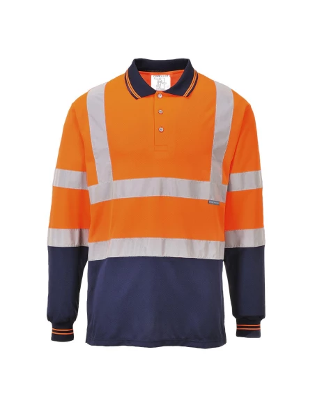 Polo bicolore manches longues couleur : Orange/Marine taille XL - PORTWEST