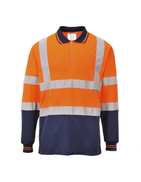 Polo bicolore manches longues couleur : Orange/Marine taille XXL - PORTWEST