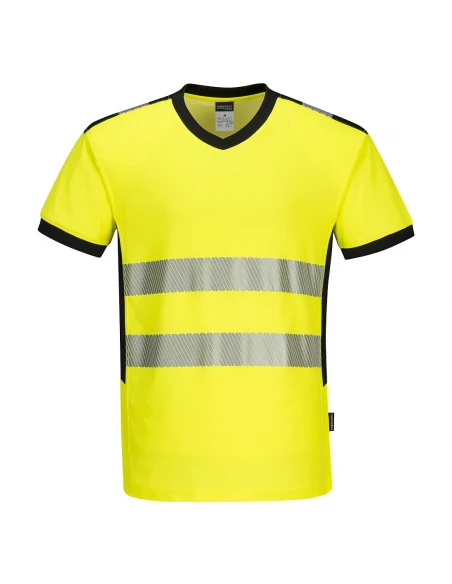 T-shirt col V PW3 Hi-Vis couleur : Jaune/Noir taille S - PORTWEST