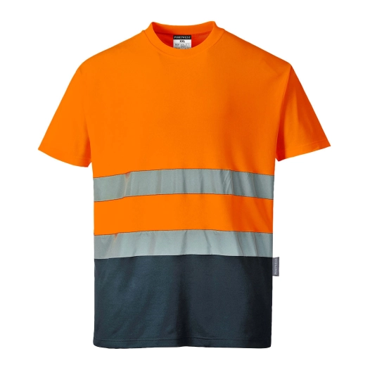T-shirt coton bicolore couleur : Orange/Marine taille M - PORTWEST
