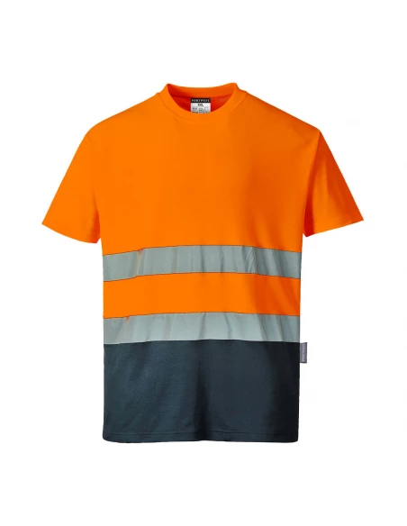 T-shirt coton bicolore couleur : Orange/Marine taille M - PORTWEST