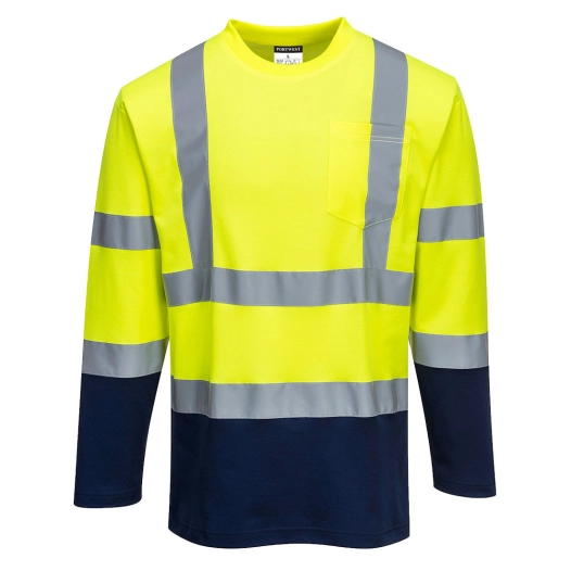 T-Shirt Coton Comfort bicolore manches longues couleur : Jaune/Marine taille XXXL - PORTWEST