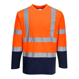 T-Shirt Coton Comfort bicolore manches longues couleur : Orange/Marine taille L - PORTWEST