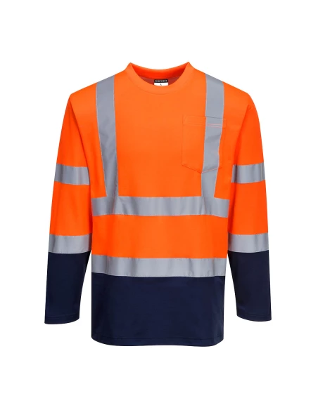 T-Shirt Coton Comfort bicolore manches longues couleur : Orange/Marine taille XL - PORTWEST