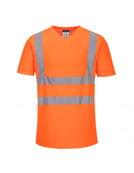 T-shirt col V avec empiècements latéraux en maille aérée couleur : Orange taille M - PORTWEST