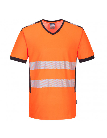 T-shirt col V PW3 Hi-Vis couleur : Orange/Noir taille L - PORTWEST