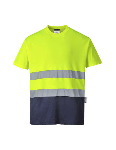 T-shirt coton bicolore couleur : Jaune/Marine taille L - PORTWEST