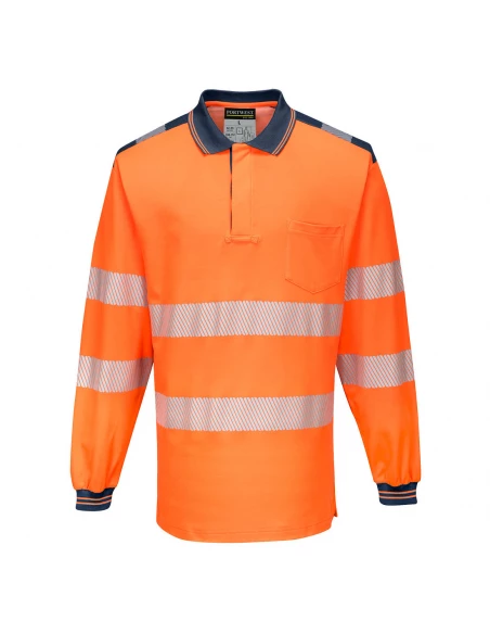 PW3 Polo Haute Visibilité ML couleur : Orange/Marine taille 5XL - PORTWEST