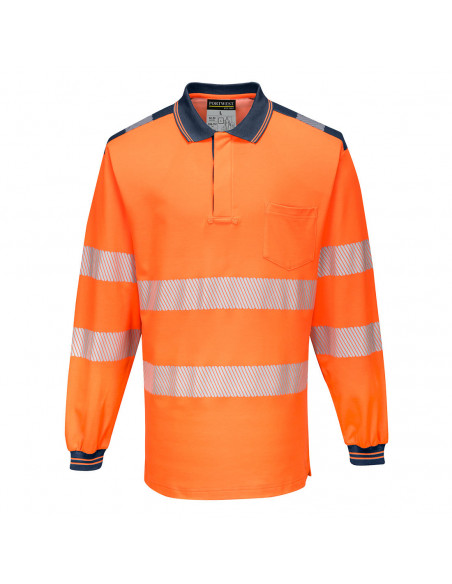PW3 Polo Haute Visibilité ML couleur : Orange/Marine taille S - PORTWEST