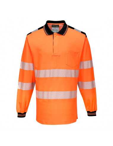 PW3 Polo Haute Visibilité ML couleur : Orange/Noir taille S - PORTWEST