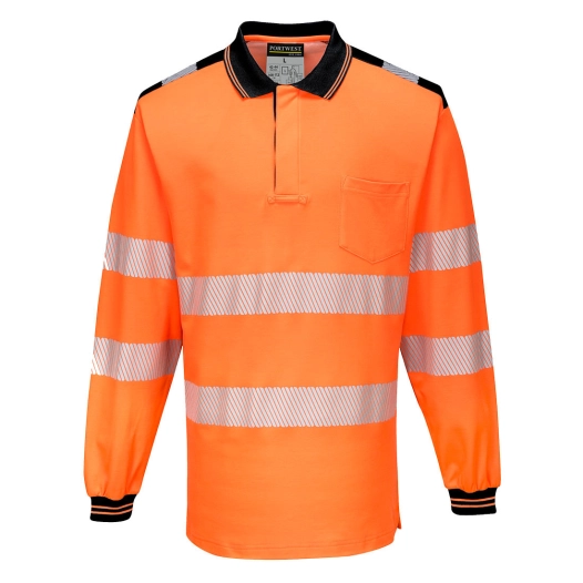 PW3 Polo Haute Visibilité ML couleur : Orange/Noir taille S - PORTWEST
