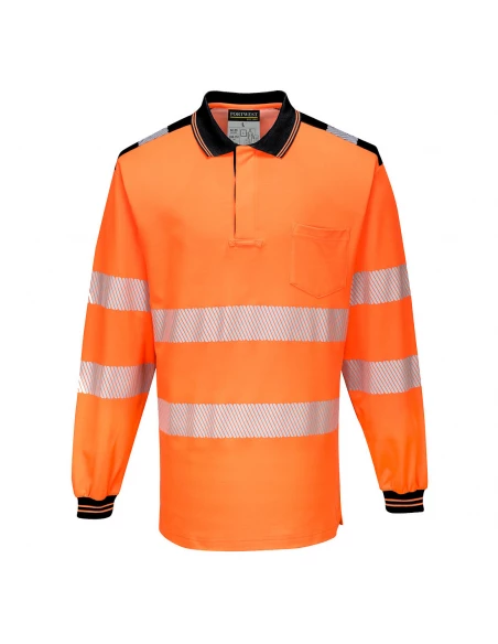 PW3 Polo Haute Visibilité ML couleur : Orange/Noir taille S - PORTWEST