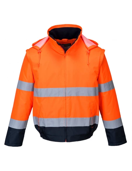 Blouson HV 2-en-1 HV doublé polaire couleur : Orange/Marine taille S - PORTWEST
