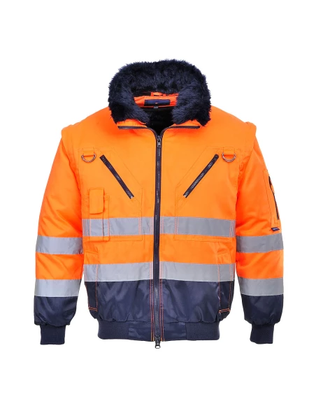 Blouson pilote 3 en 1 haute visibilité couleur : Orange/Marine taille M - PORTWEST