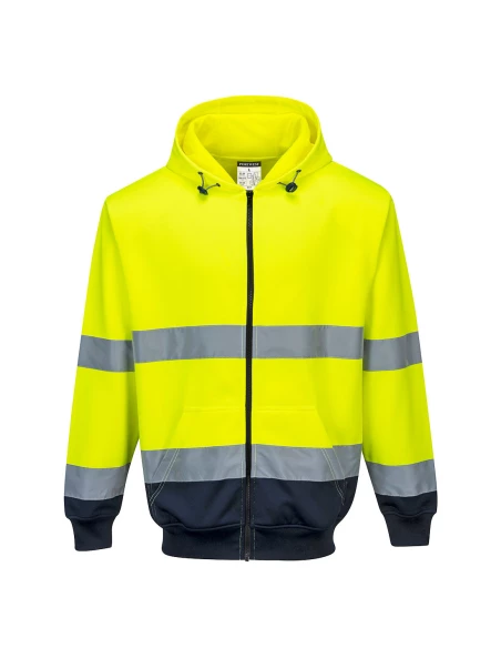 Sweat à capuche bicolore à zip couleur : Jaune/Marine taille M - PORTWEST
