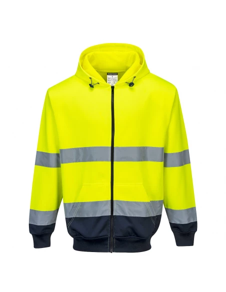Sweat à capuche bicolore à zip couleur : Jaune/Marine taille S - PORTWEST