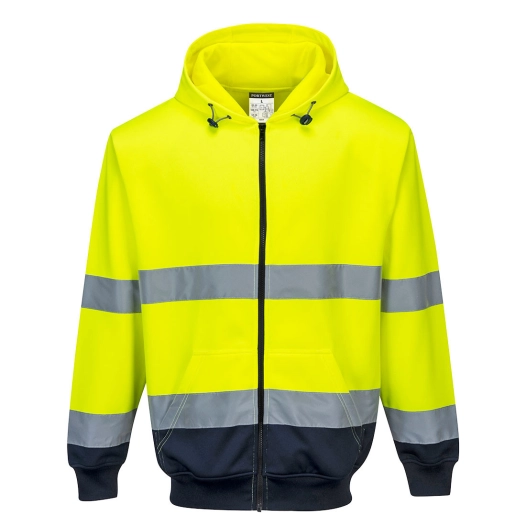Sweat à capuche bicolore à zip couleur : Jaune/Marine taille XXL - PORTWEST
