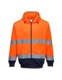 Sweat à capuche bicolore à zip couleur : Orange/Marine taille L - PORTWEST