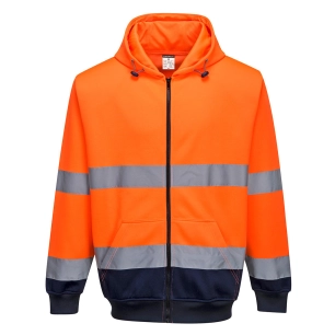 Sweat à capuche bicolore à zip couleur : Orange/Marine taille XL - PORTWEST