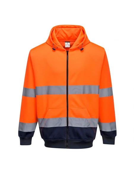 Sweat à capuche bicolore à zip couleur : Orange/Marine taille XXL - PORTWEST