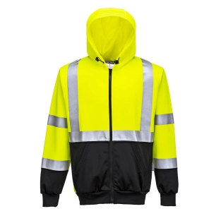 Sweat Hi-Vis bicolore zippé à capuche couleur : Jaune/Noir taille 5XL - PORTWEST