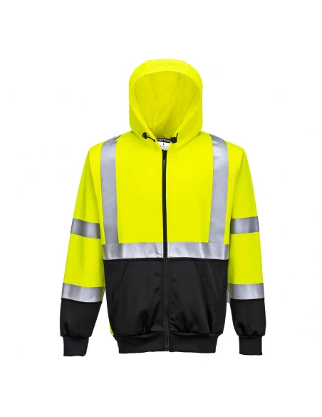 Sweat Hi-Vis bicolore zippé à capuche couleur : Jaune/Noir taille XXL - PORTWEST