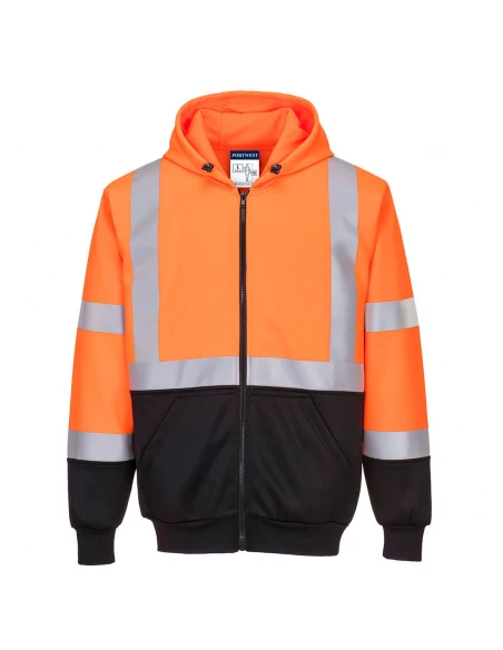 Sweat Hi-Vis bicolore zippé à capuche couleur : Orange/Noir taille XXL - PORTWEST