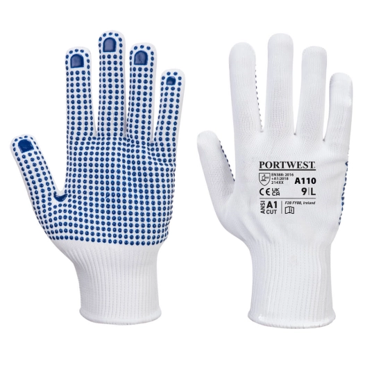 Gant Polka Picots PVC couleur : Blanc/Bleu taille M - PORTWEST
