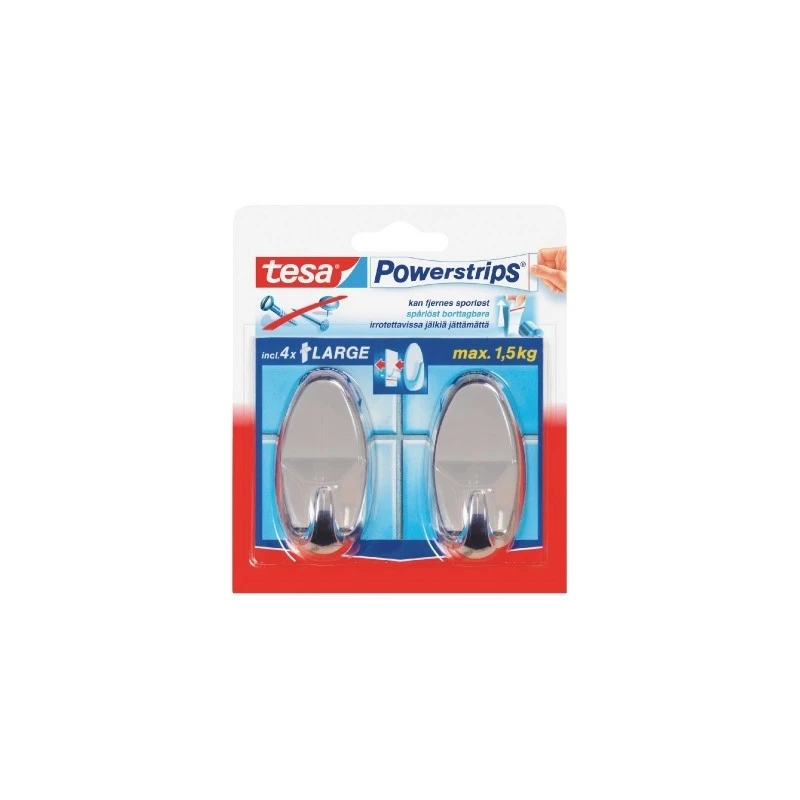 Crochets adhésifs oval couleur chrome x2 + 4 powerstrips - TESA