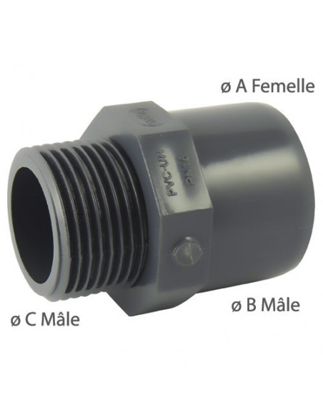 Embout PVC pression à coller 32 et 40mm filetage mâle 1' (26x34) - CODITAL