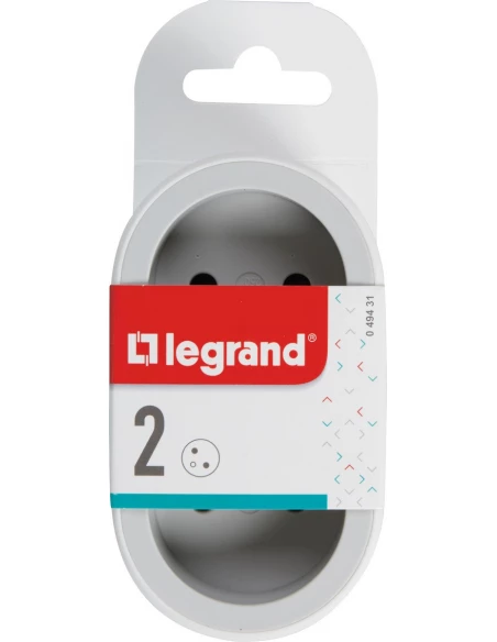Multiprise 2 prises frontales blanc et gris - LEGRAND