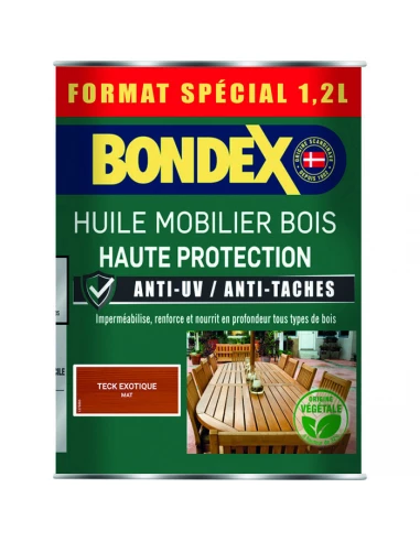Huile teck bois haute protection 1.2 litres - BONDEX