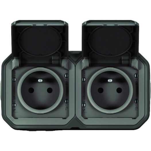 Plexo double prise 2p+t horizontal anthracite en saillie - LEGRAND