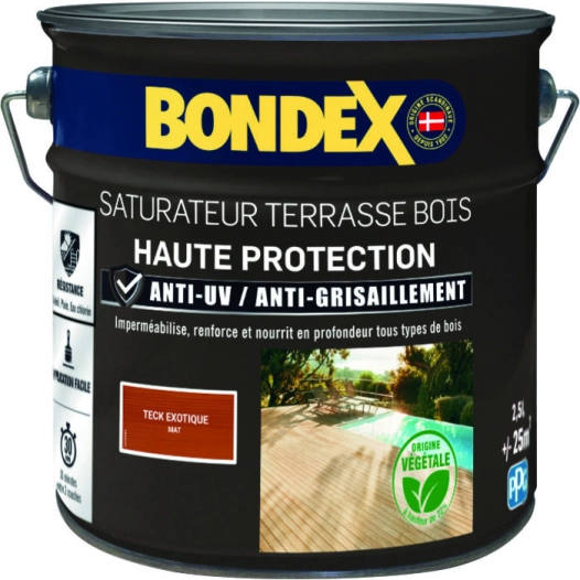 Saturateur terrasse bois couleur teck mat.2.5 litres haute protection - BONDEX