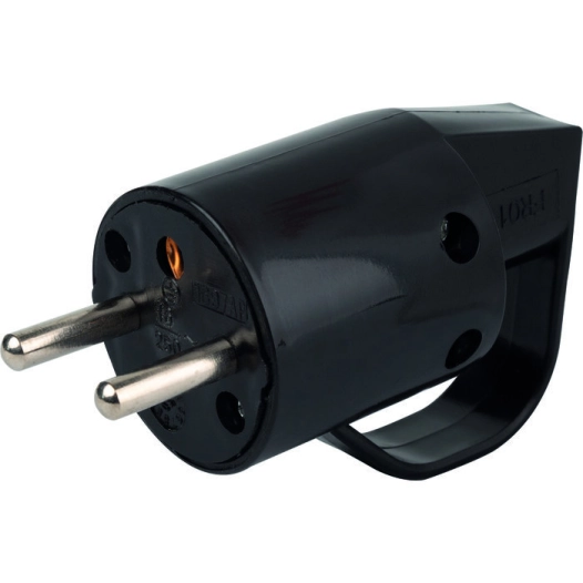 Fiche plastique 2p+t-10/16 a male noir avec anneau