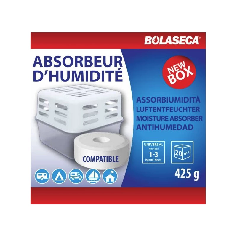 Absorbeur d'humidité box + recharge galet percé 425g - BOLASECA
