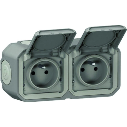 Prise de courant plexo 2 x2p+t f/b gris en saillie - LEGRAND