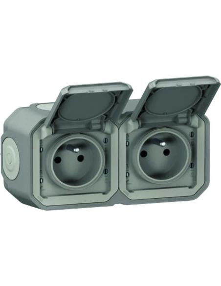 Prise de courant plexo 2 x2p+t f/b gris en saillie - LEGRAND