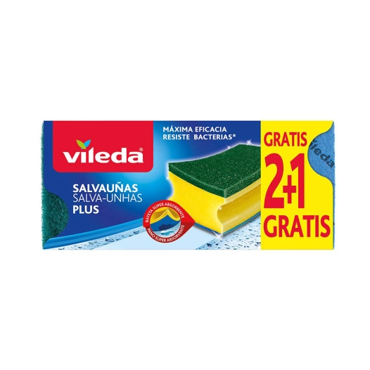 4 Éponge Antibacterienne 2+1 Grattoir Avec Chiffon 1625891 Vileda,
