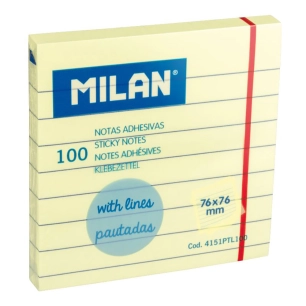 Notes Adhésives Guidées Jaune Clair Block 100 Milan 76 X 76 Mm.