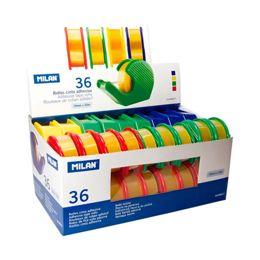 36 Distributeur De Ruban Adhésif Transparent 19mm X 33m Couleurs Assorties Milan
