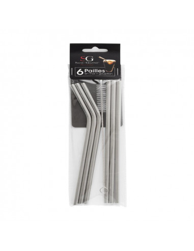 4 Set 6 Pailles Inox Avec Brosse De Nettoyage